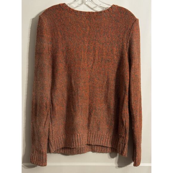 Eddie Bauer Sweater Sz L Orange Brown Wool Blend Cable Knit Cottage Retro Fall - Picture 4 of 8